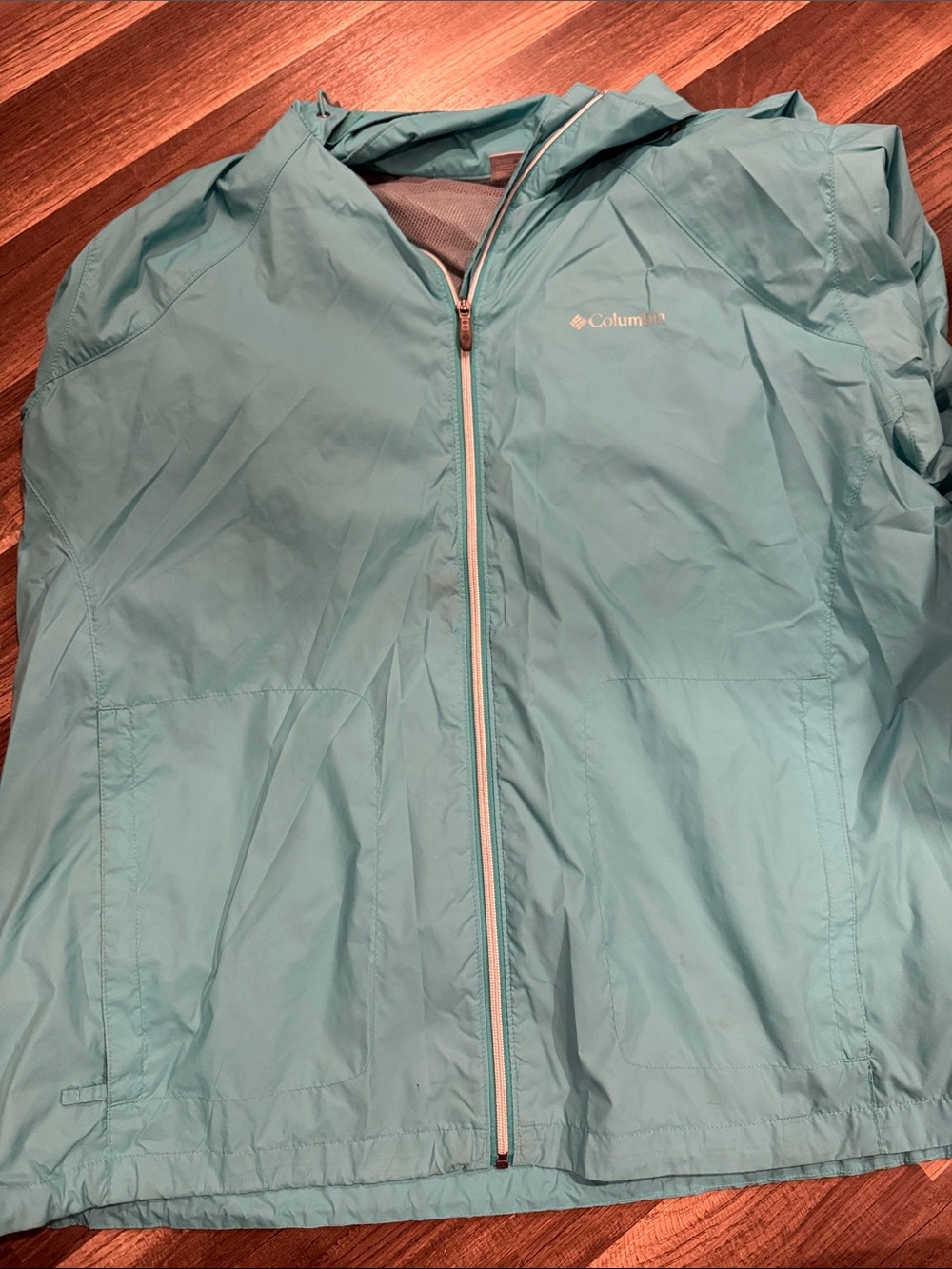 Columbia Light Aqua Hooded Windbreaker